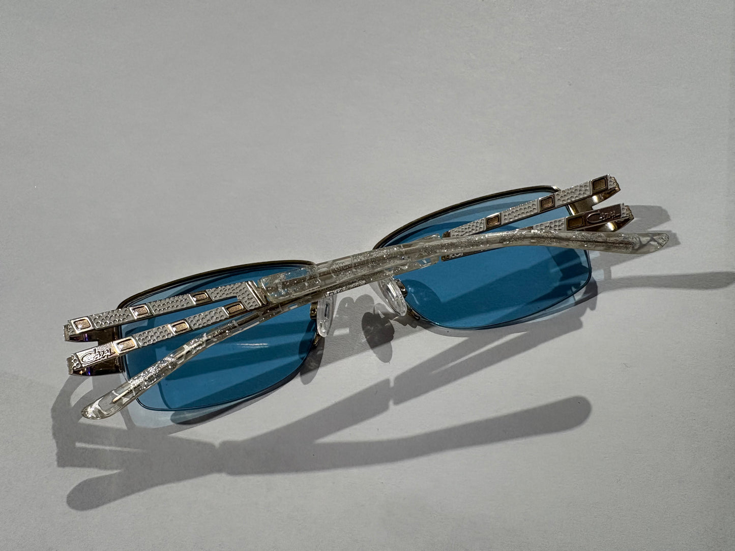 Cazal Striped Blue Lens Glasses - White/ Gold