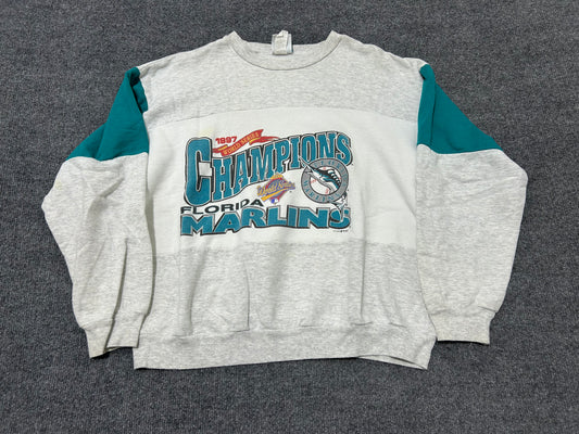1997 Florida Marlins World Series Champions Crewneck - Grey Size Small