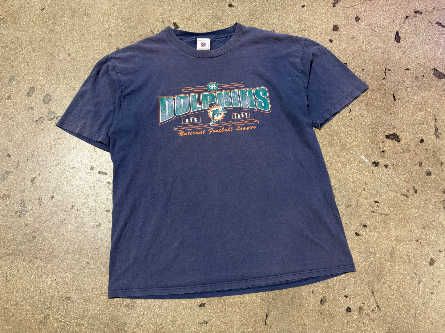 Miami Dolphins Spell Out Logo Tee - Faded Navy Size XL