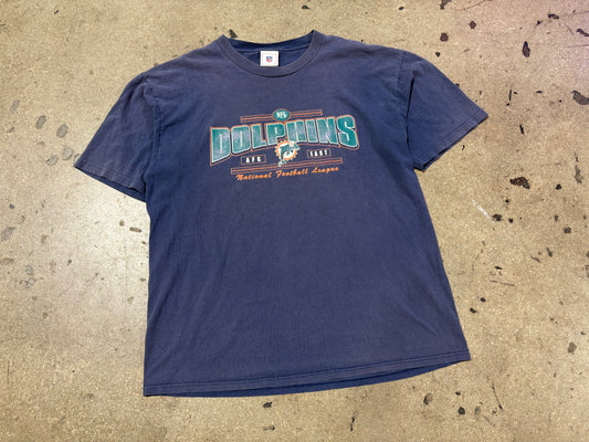 Miami Dolphins Spell Out Logo Tee - Faded Navy Size XL