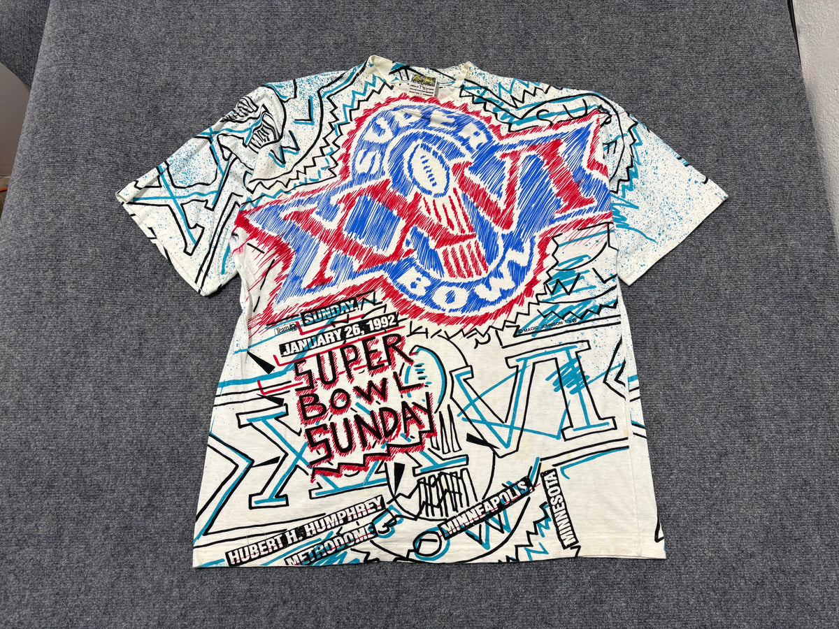 1992 Super Bowl Sunday AOP Tee - White Size Large