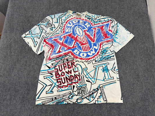 1992 Super Bowl Sunday AOP Tee - White Size Large