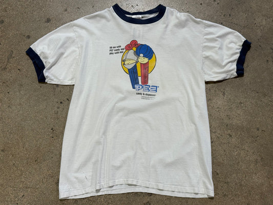 1996 PEZ Candy Ringer Tee - White/Navy Size XL