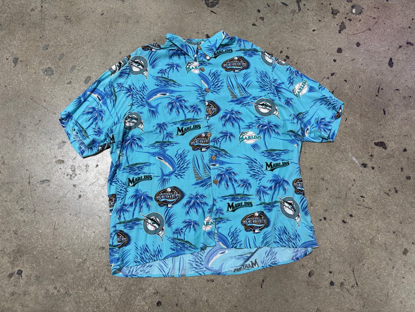 2003 Florida Marlins World Series Hawaiian Shirt - Teal Size XXL