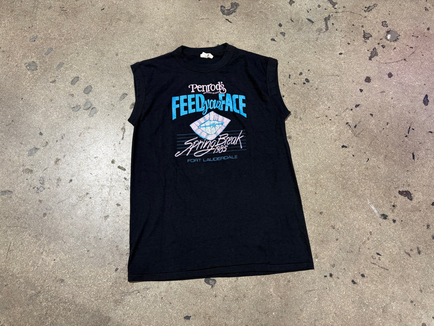 1985 Feed Your Face Spring Break Sleeveless Tee - Black Size Medium
