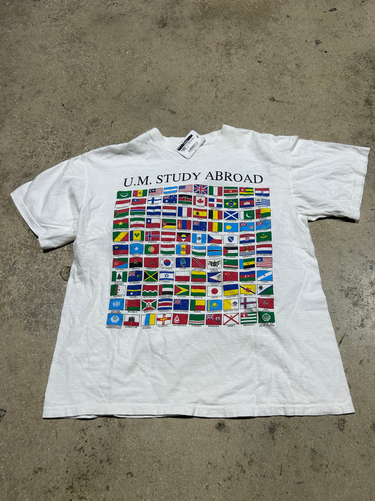 U.M. Study Abroad Flag Tee - White Size Medium