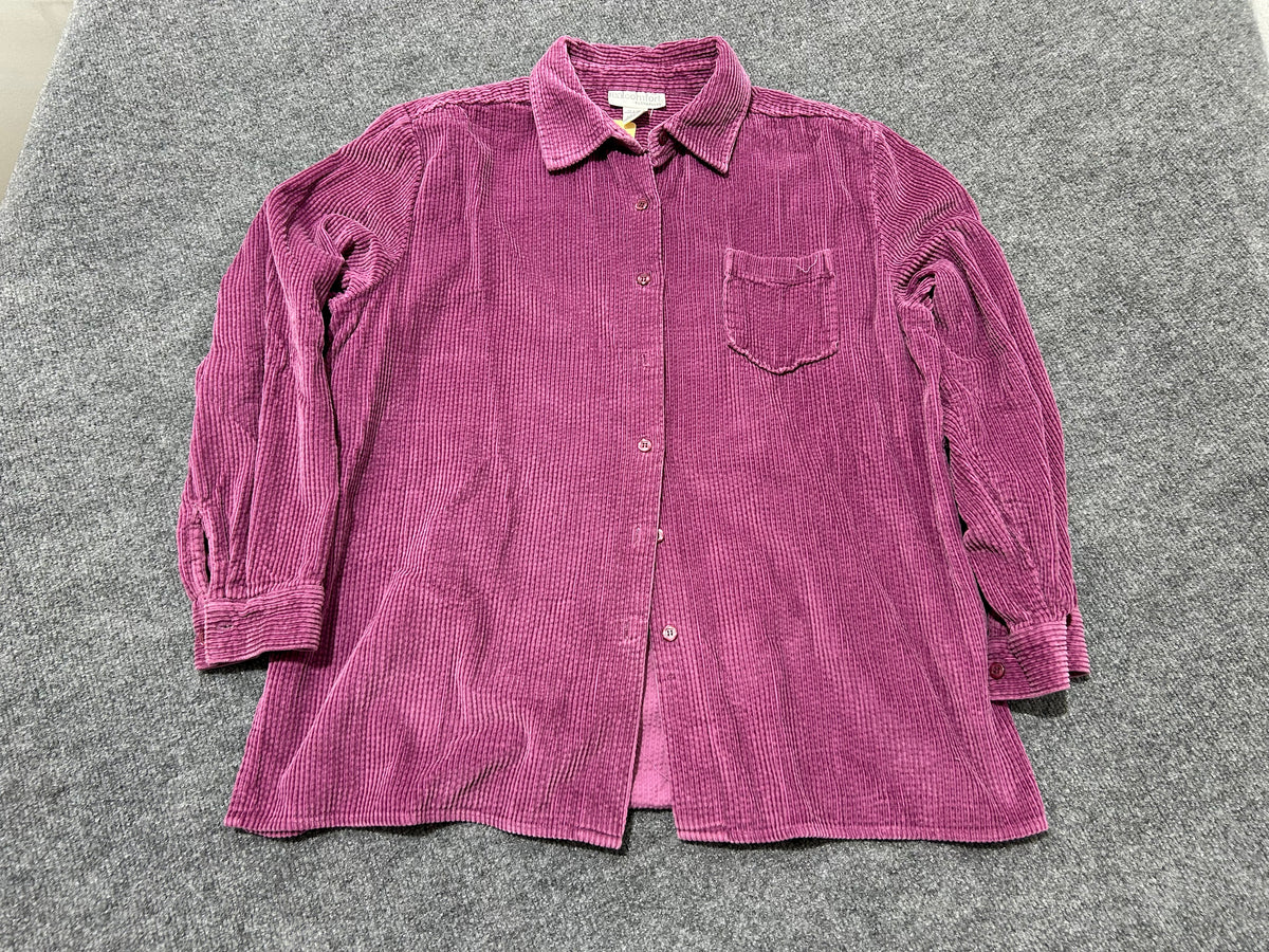 Real Comfort Corduroy Button Up Shirt - Purple Size XL