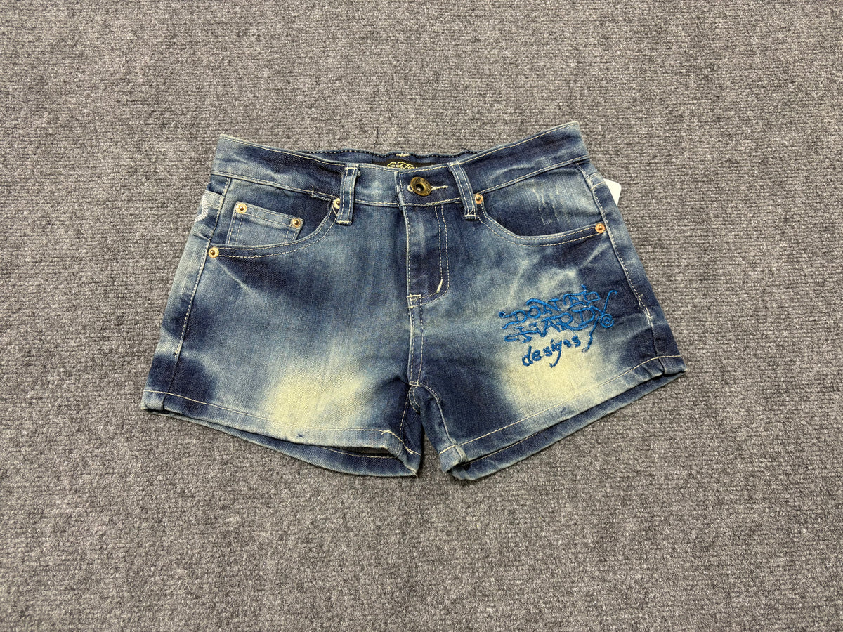 Ed Hardy Embroidered Denim Micro Shorts - Blue Size 26