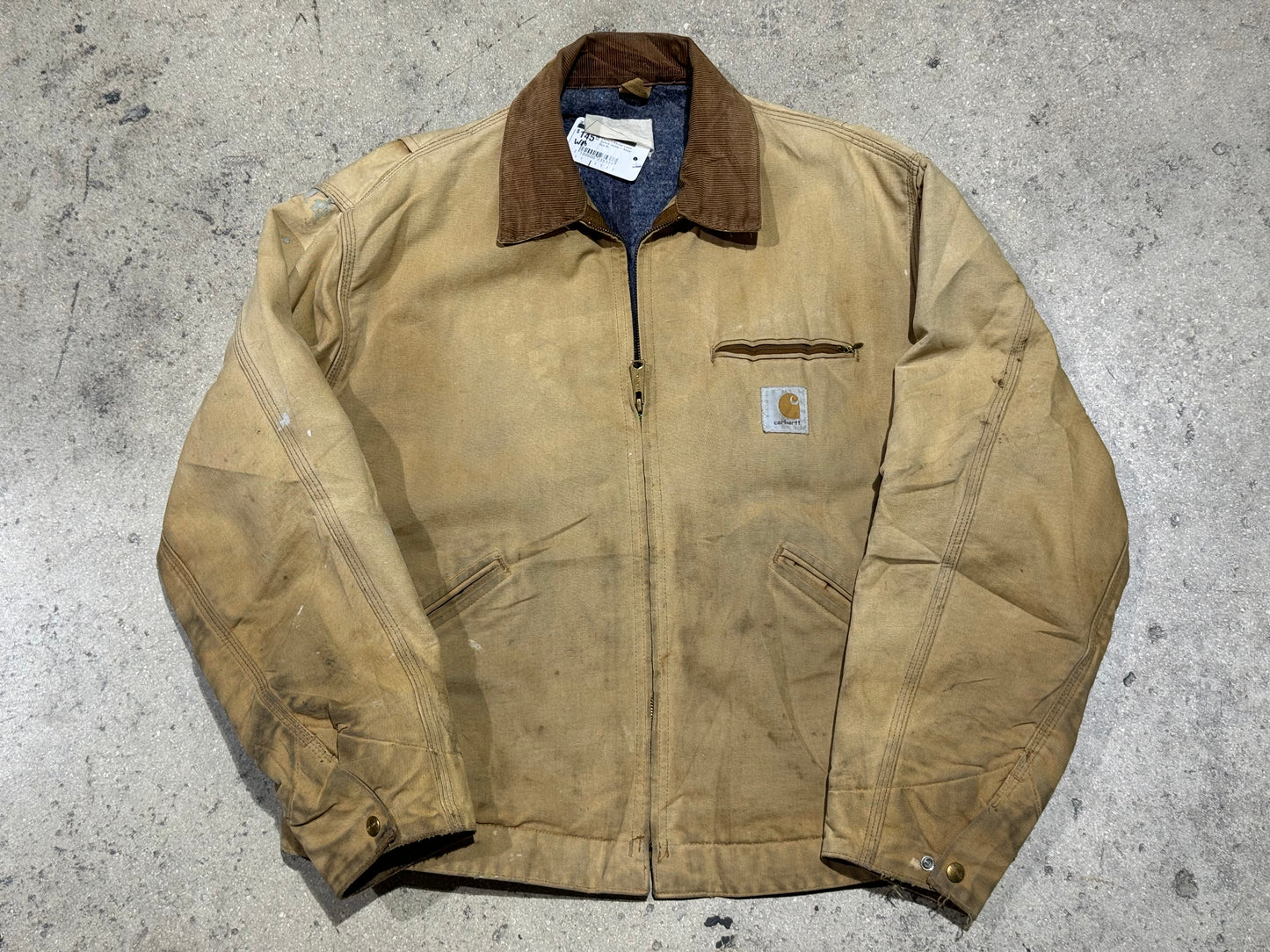 Distressed Carhartt Blanket Lined Detroit Jacket - Khaki Size XL