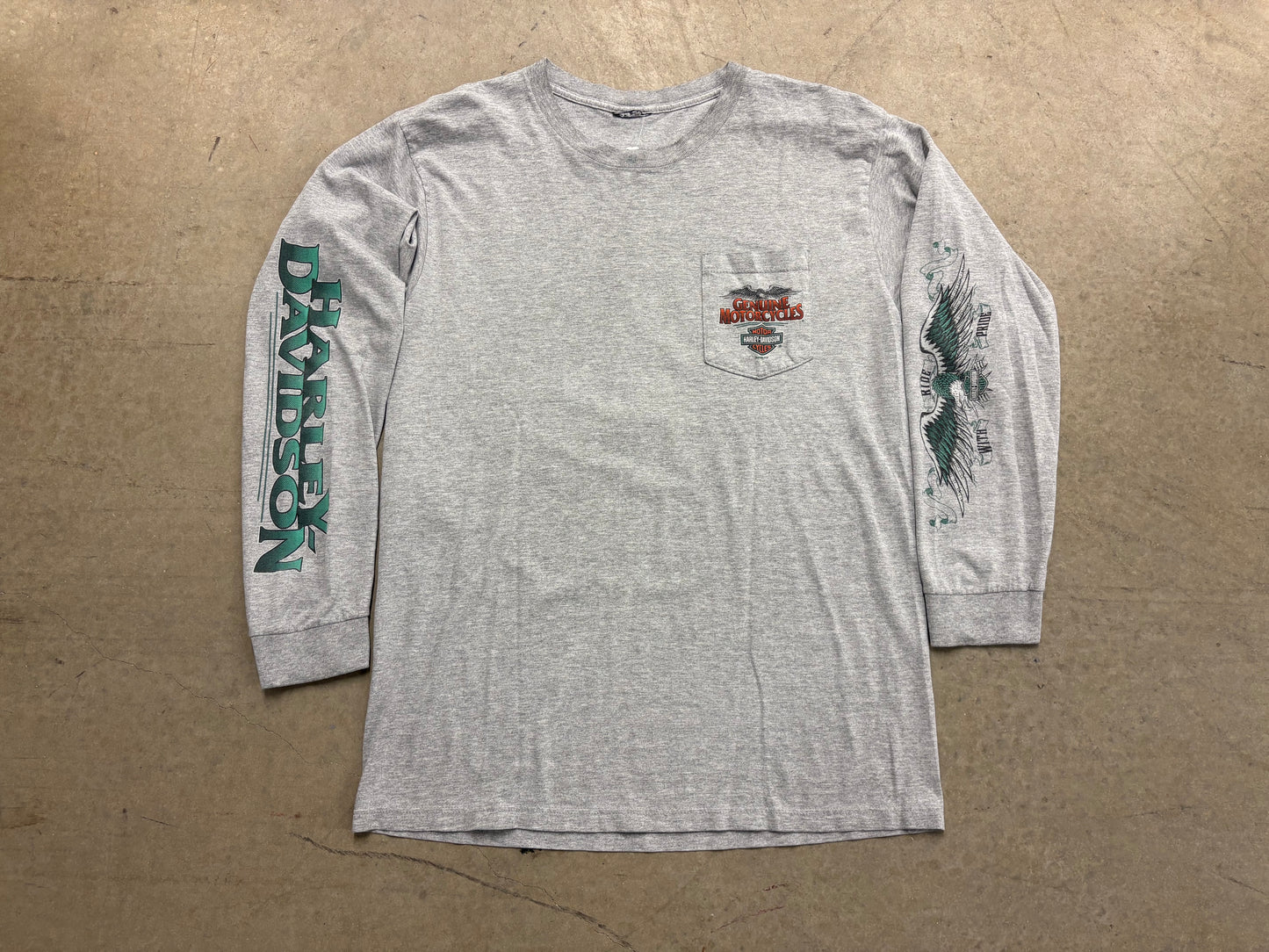 2009 Harley Davidson Miami Pocket Long Sleeve - Grey Size Large