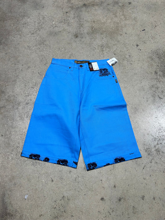 Noiz SKull & Dice Denim Shorts - Baby Blue Size 32
