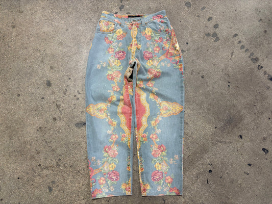 Womens Roberto Cavalli Floral Print Denim - Size Small