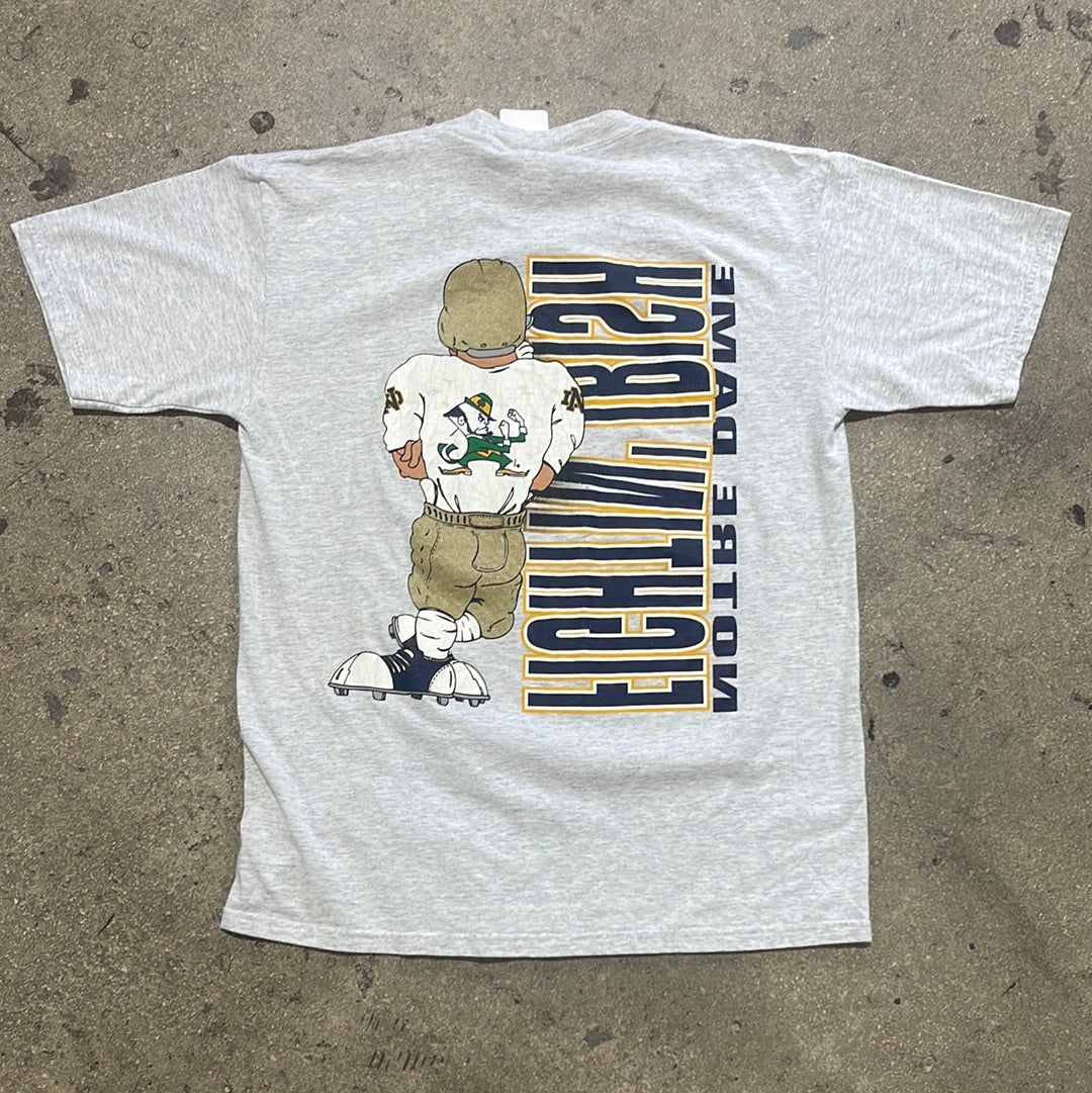 90s Nutmeg Notre Dame Off The Perky Double Sided Tee - Ash Grey Size Large