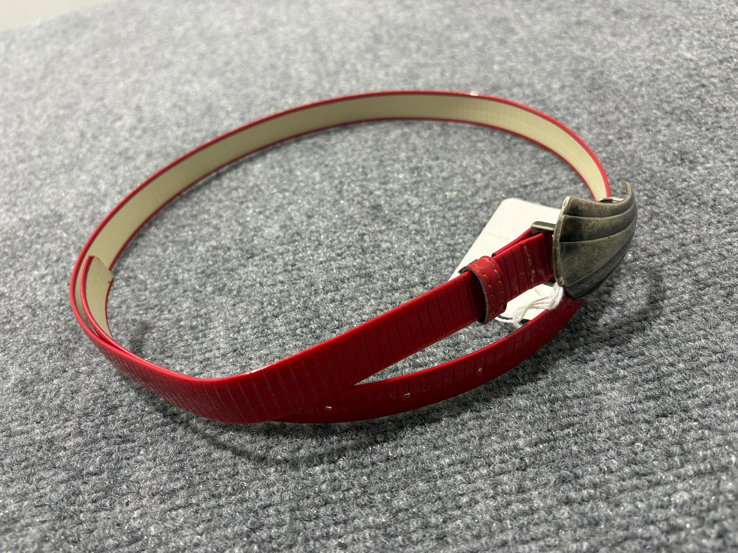 Textured Leather Belt with  Seashell Buckle - Red