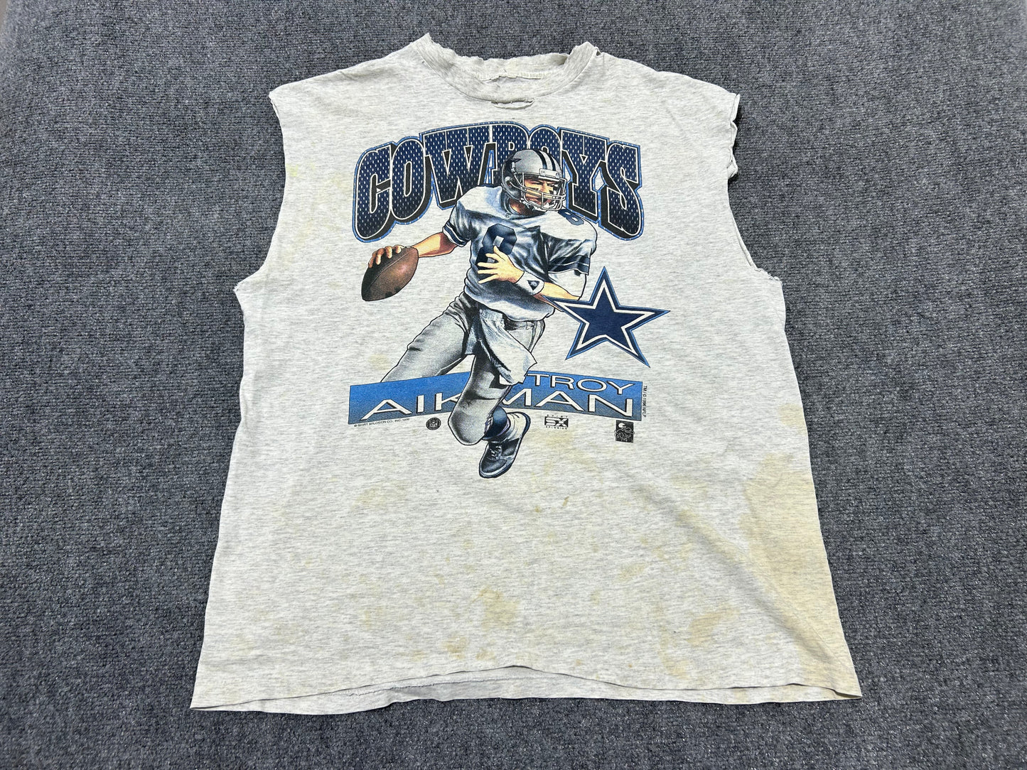 1996 Dallas Cowboys Troy Aiken Cut Off Tee - Grey Size XL