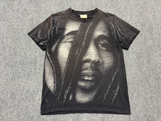 Distressed /Faded Bob Marley Big Face Tee - Black Size Medium