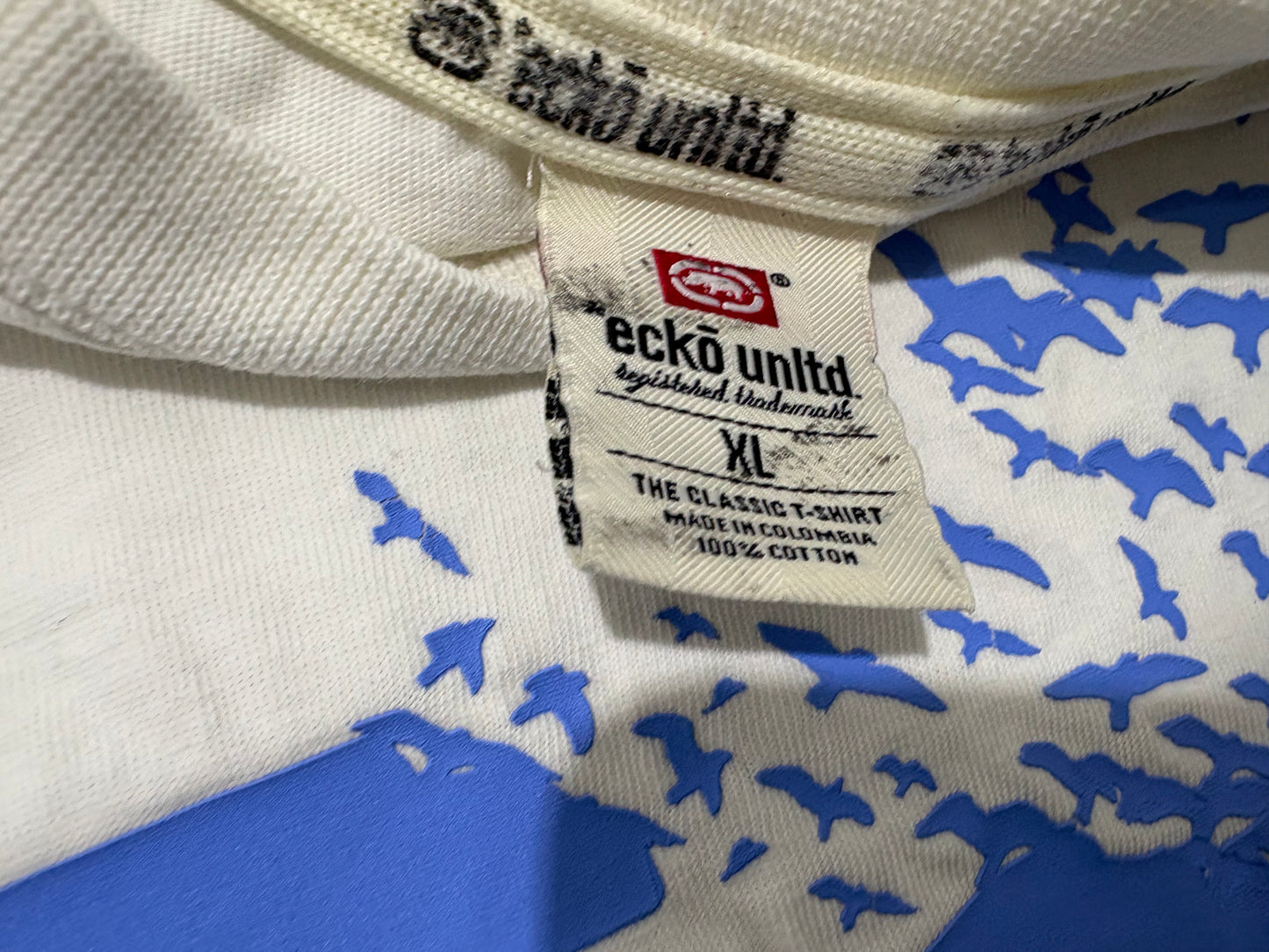 Ecko Unlimited Bird Fade Logo Tee - White / Blue Size XL