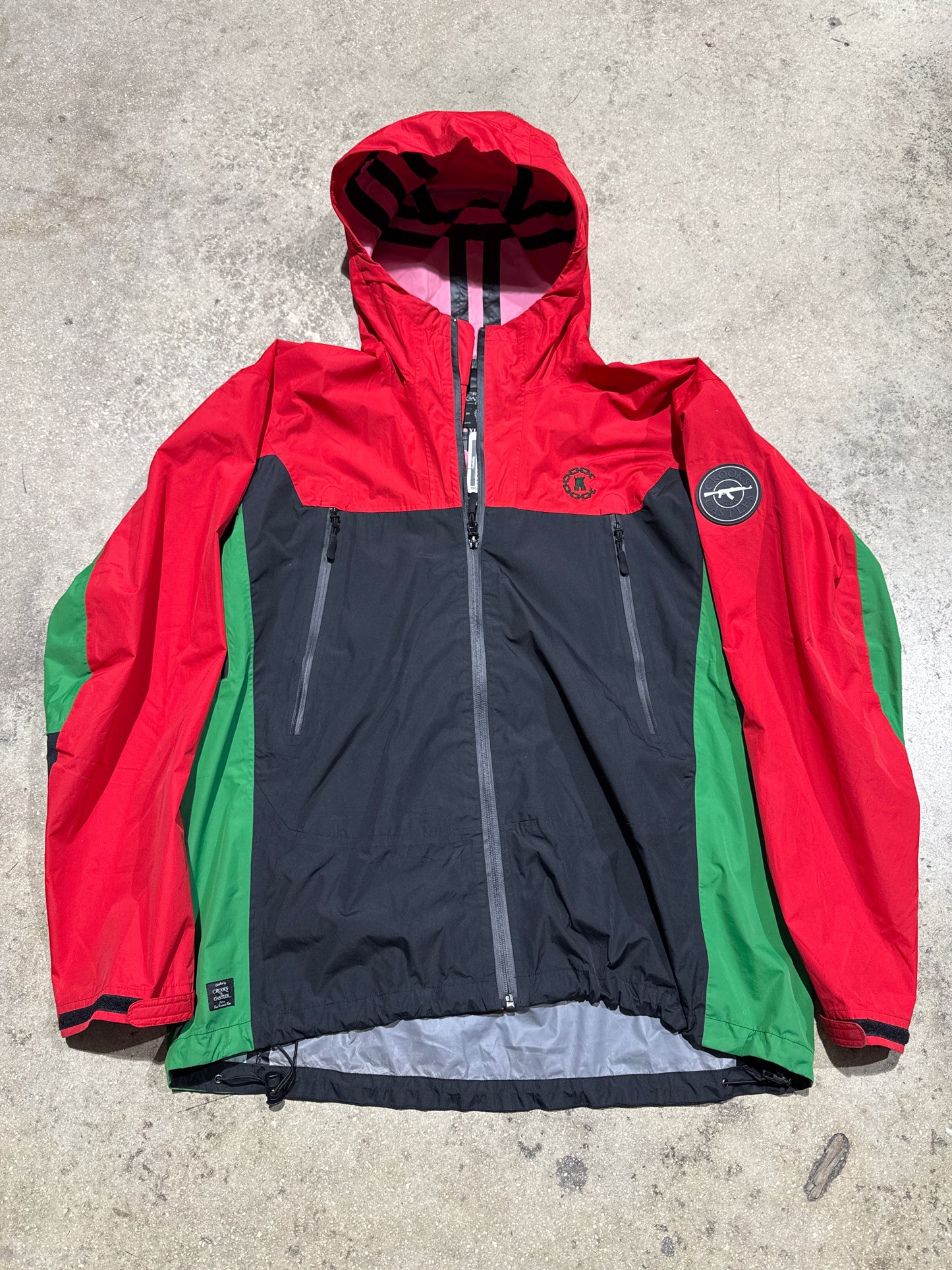 Crooks & Castles Running Jacket - Black/Red/Green Size XL