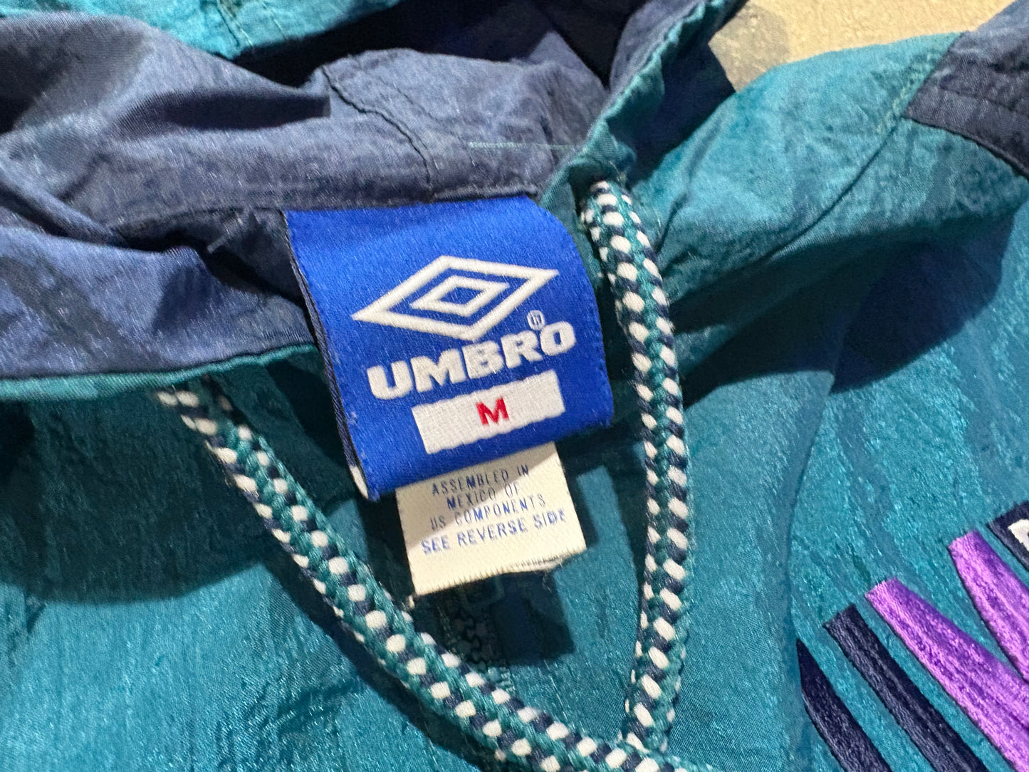 90s Umbro Kangaroo Pocket Windbreaker Jacket - Teal/ Navy Size Medium