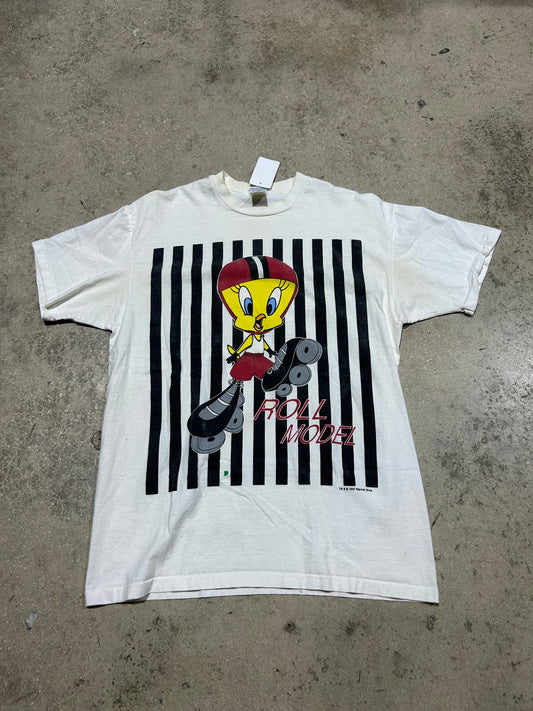 1997 Tweety Roll Model Tee - White Size Large