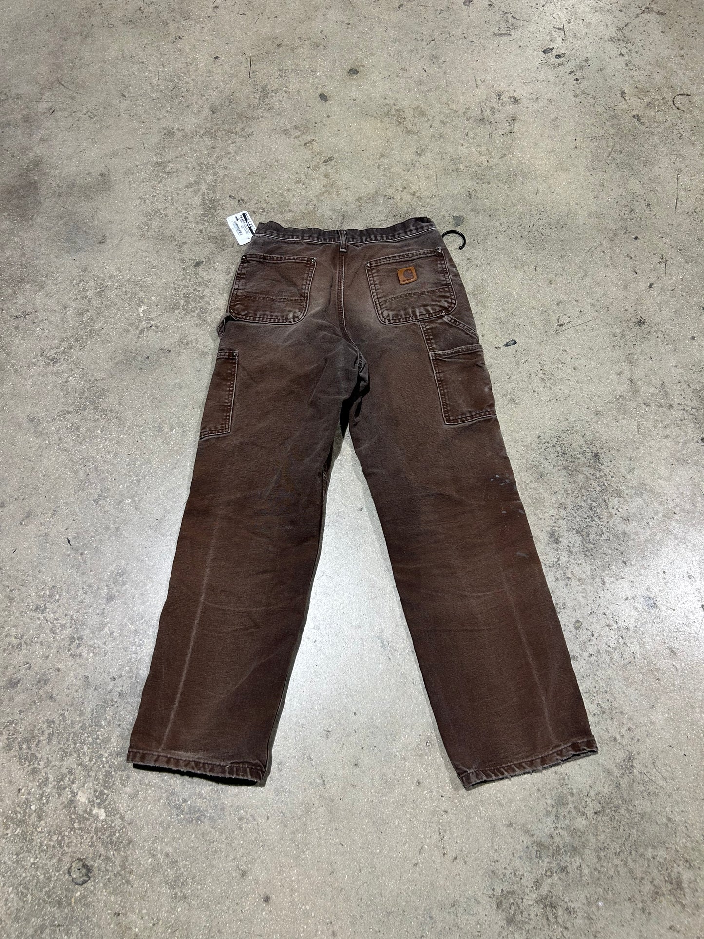 Distressed Carhartt Double Knee Pants - Faded Brown Size 28x30
