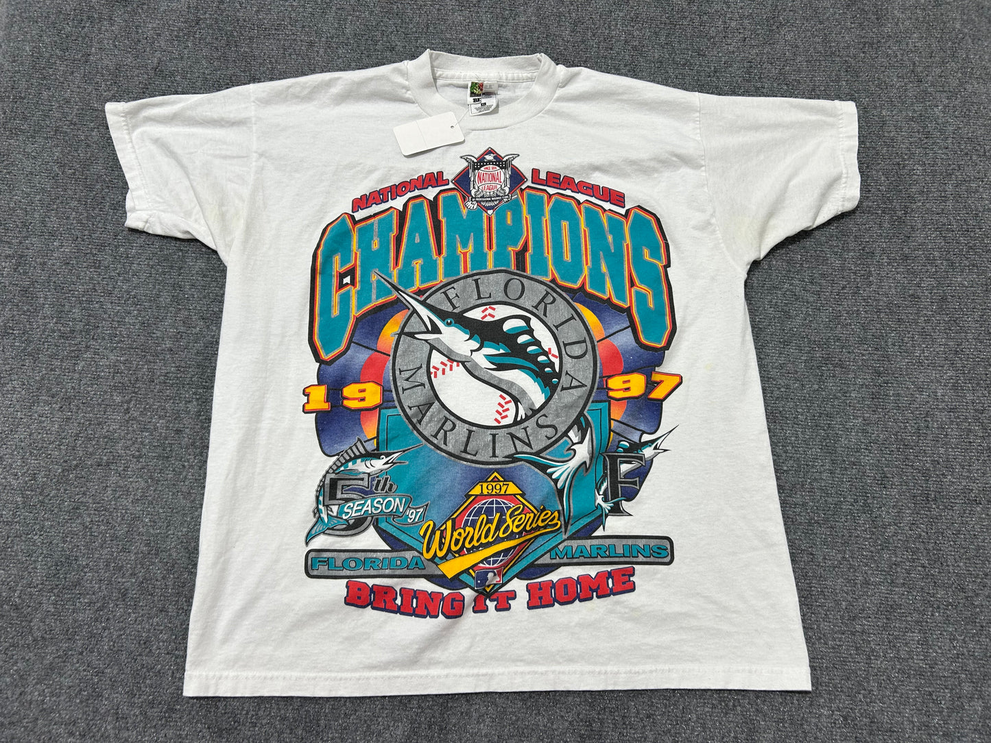 1997 Florida Marlins Big Championship Logo Tee - White Size XL
