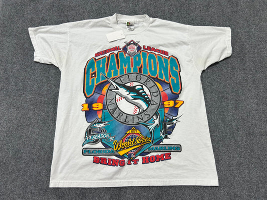 1997 Florida Marlins Big Championship Logo Tee - White Size XL