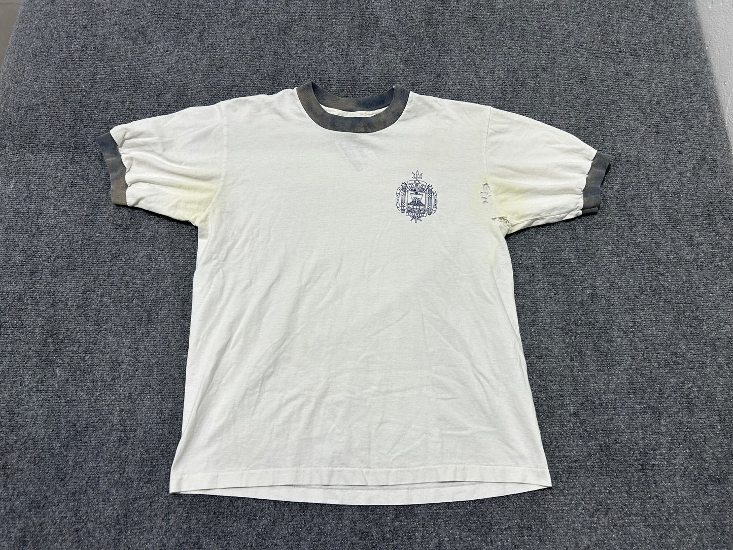 Thrashed US Naval Academy Ringer Tee - White/Grey size Medium