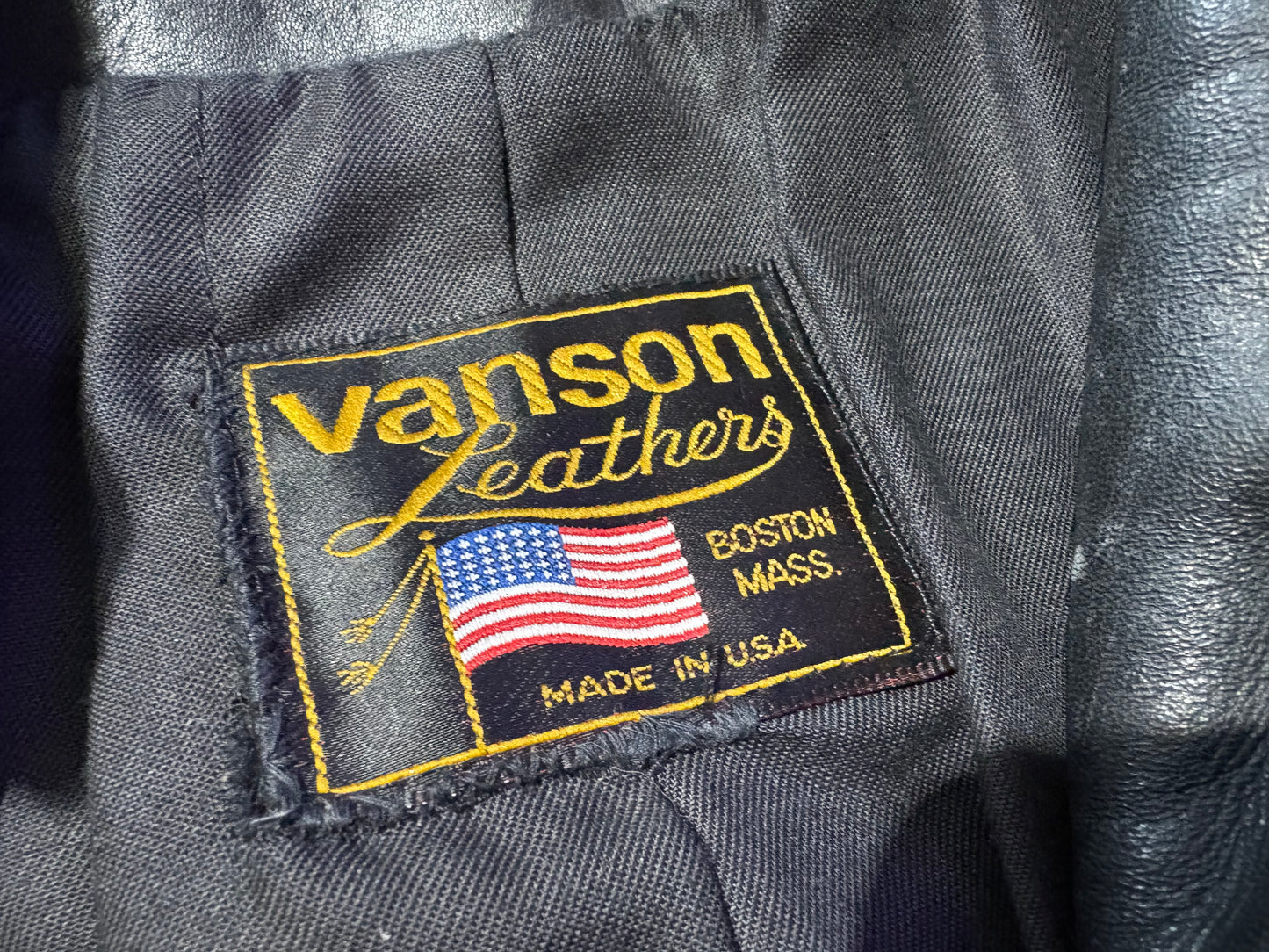 Vanson Leathers Patches Racing Jacket - Black / Blue Size Small