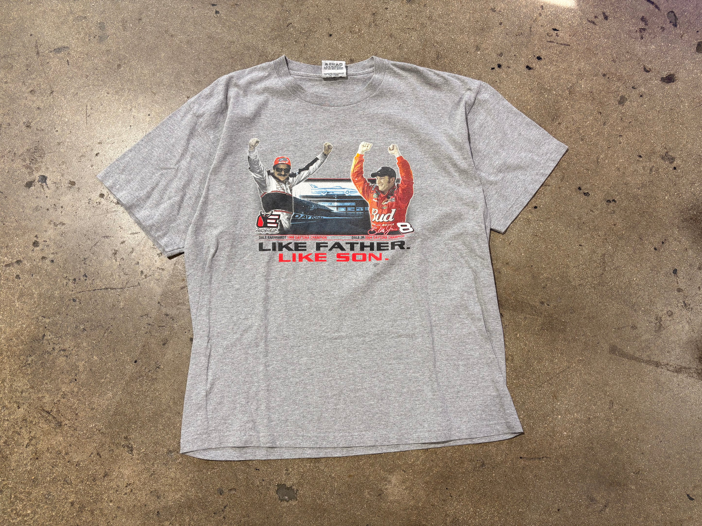 Dale Earnhardt Sr & Jr Like Father Like Soon Tee - Grey Size XXL