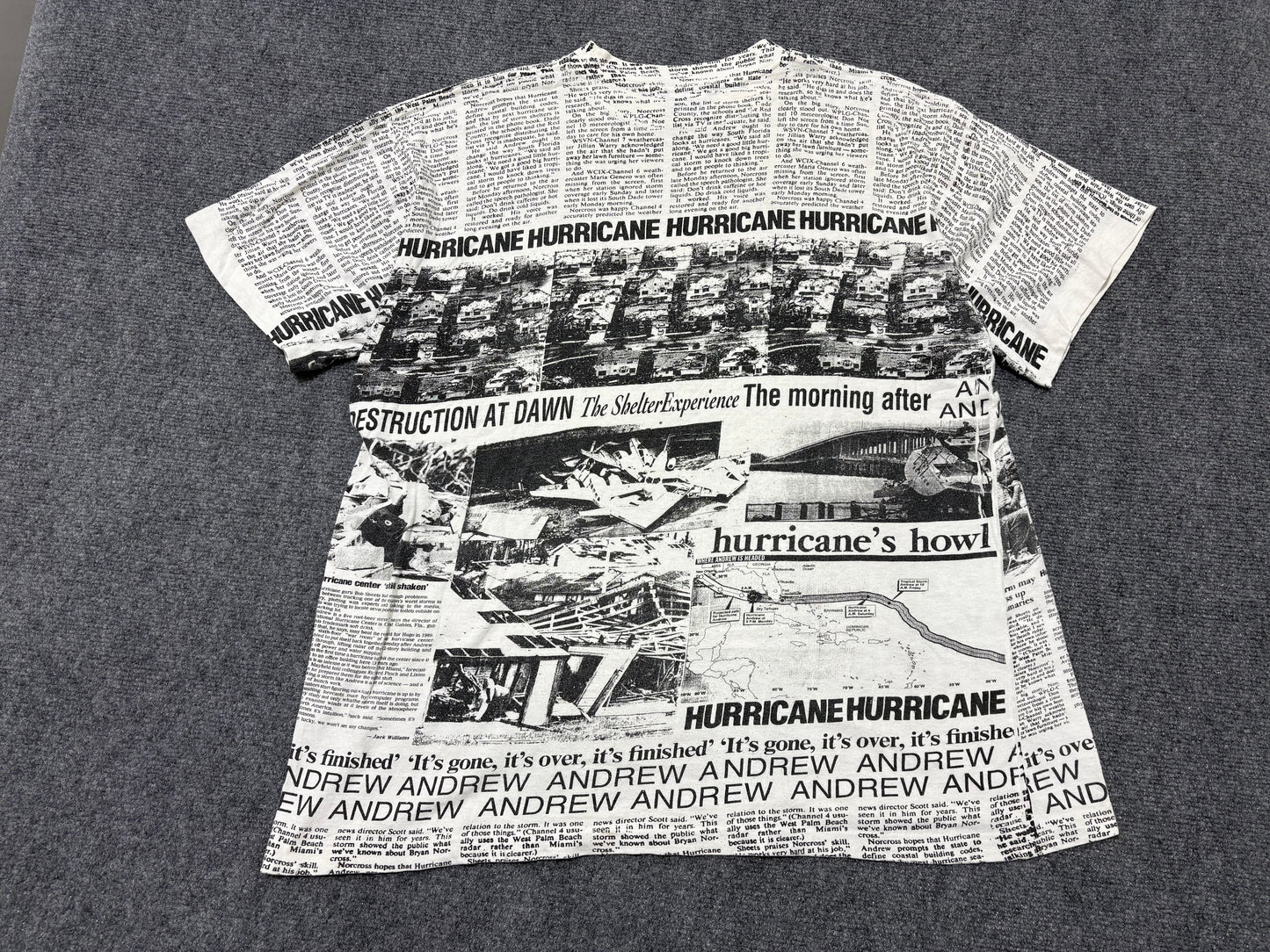 1992 Hurricane Andrew Newspaper AOP Tee - White/ Black Size XXL