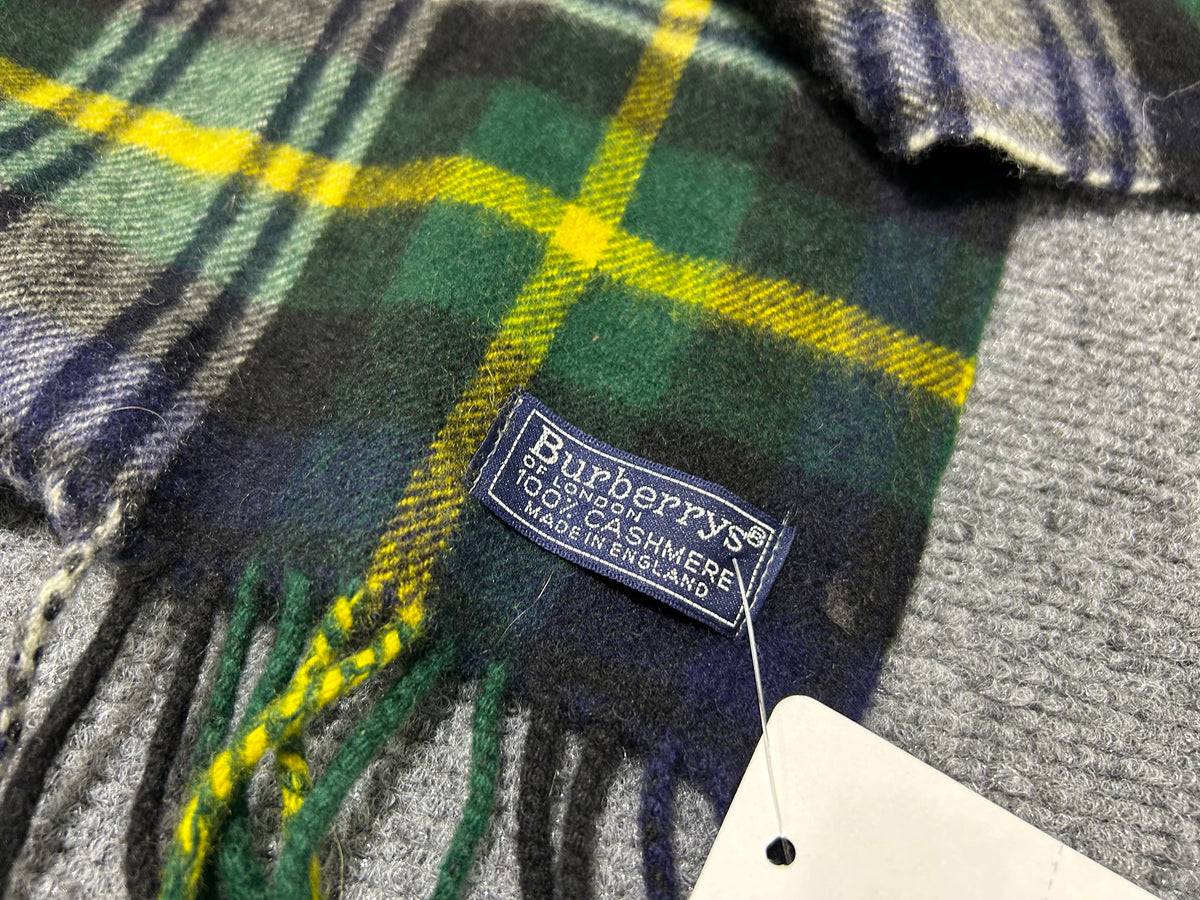 Burberry 100% Cashmere Scarf - Green / Yellow