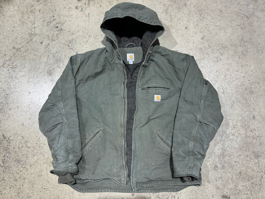 Carhartt Carpet Lined Hooded Jacket - Olive/Grey Size XL