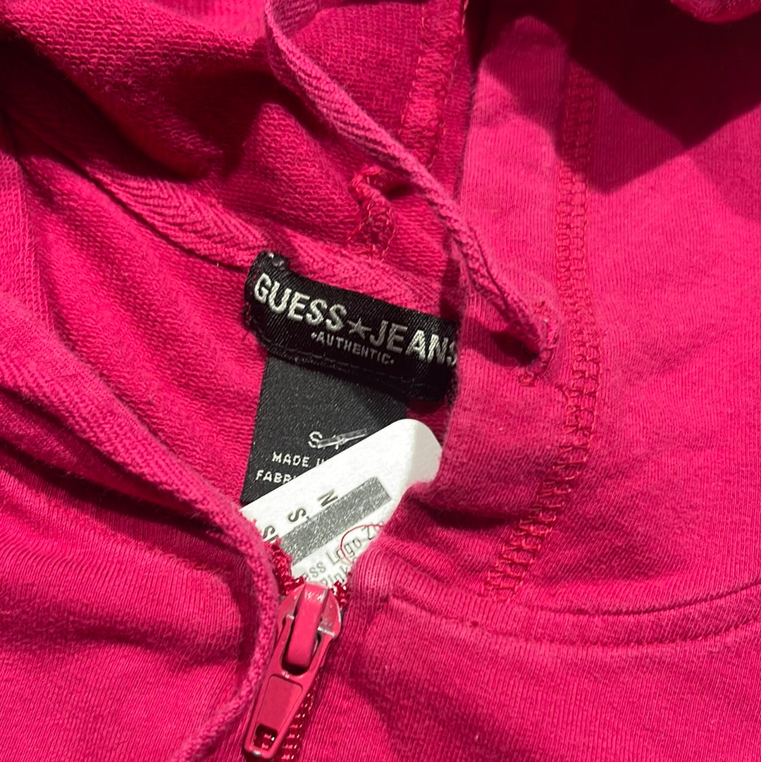 Women's Guess Logo Zip Up Hoodie - Pink Size Small