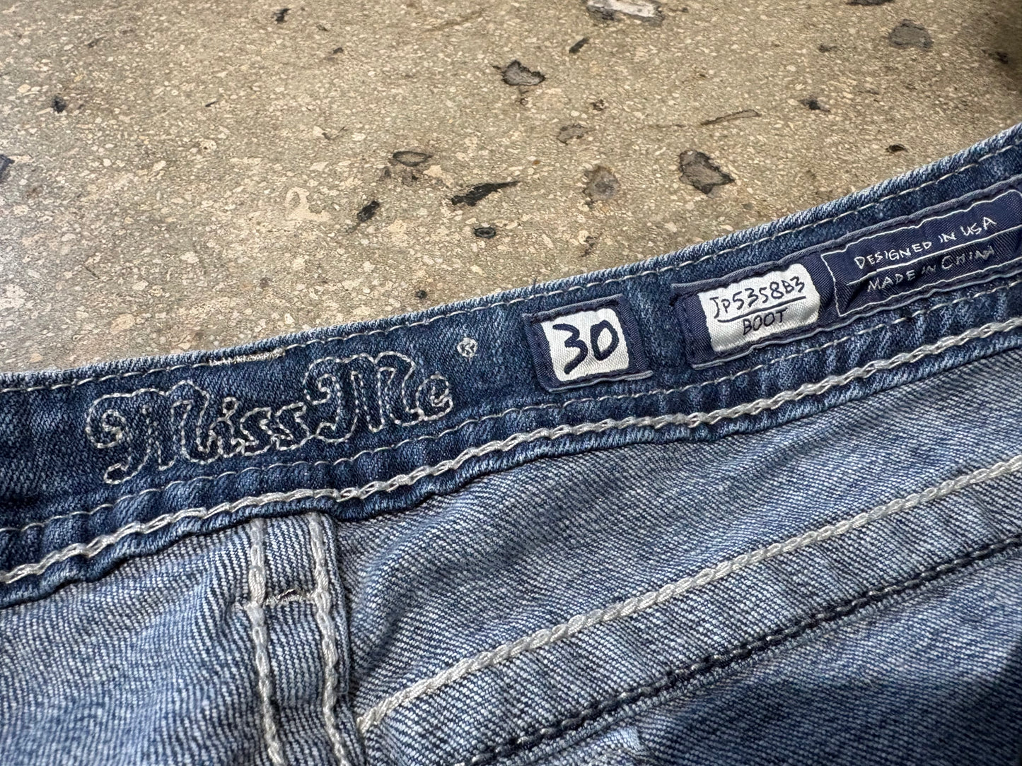 Miss Me Embroidered Bedazzled Pockets Bootcut Jeans - Blue Size 30