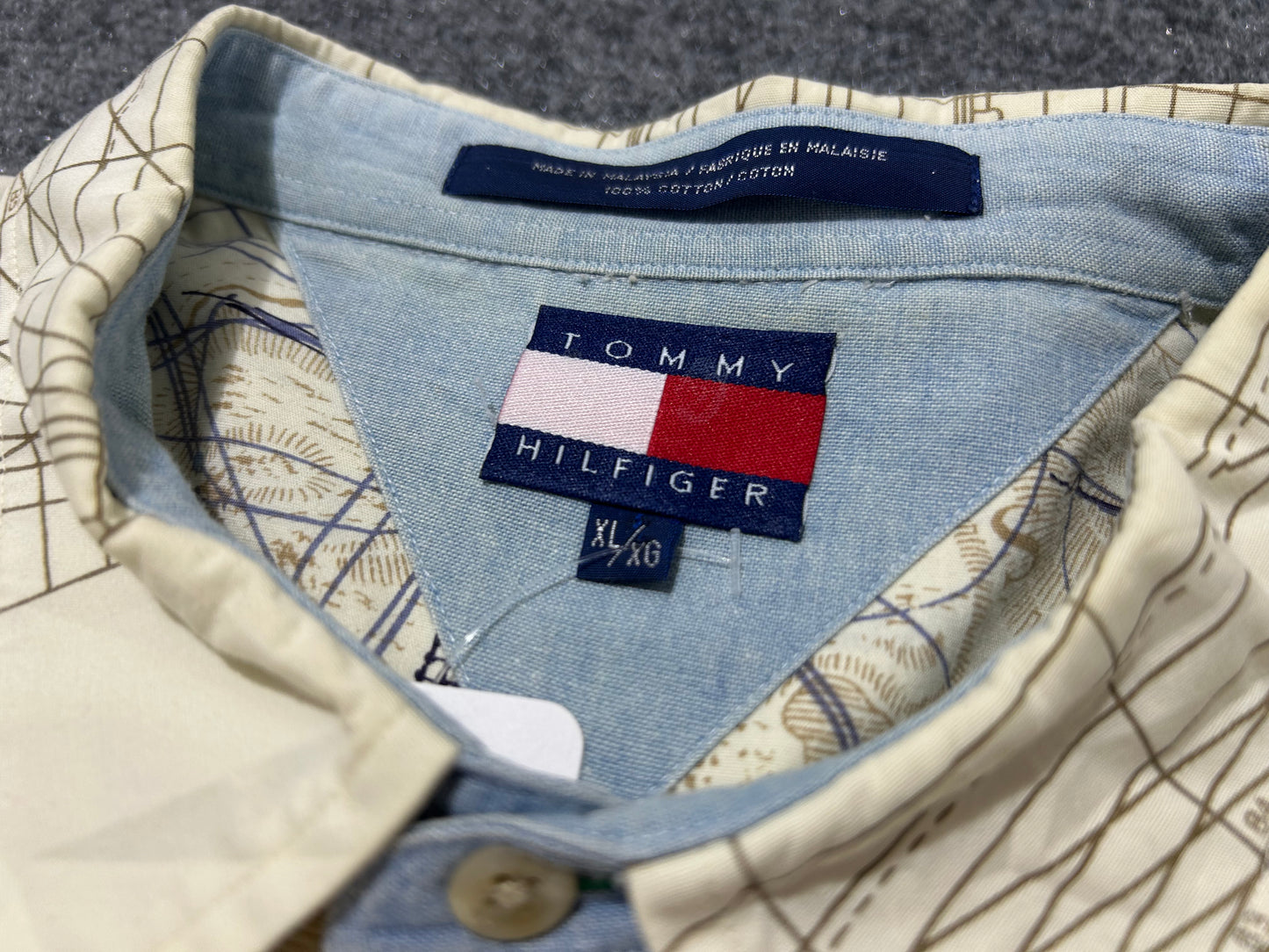 Tommy Hilfiger Nautical Chart Ship AOP Button Up Shirt - Cream Size XL
