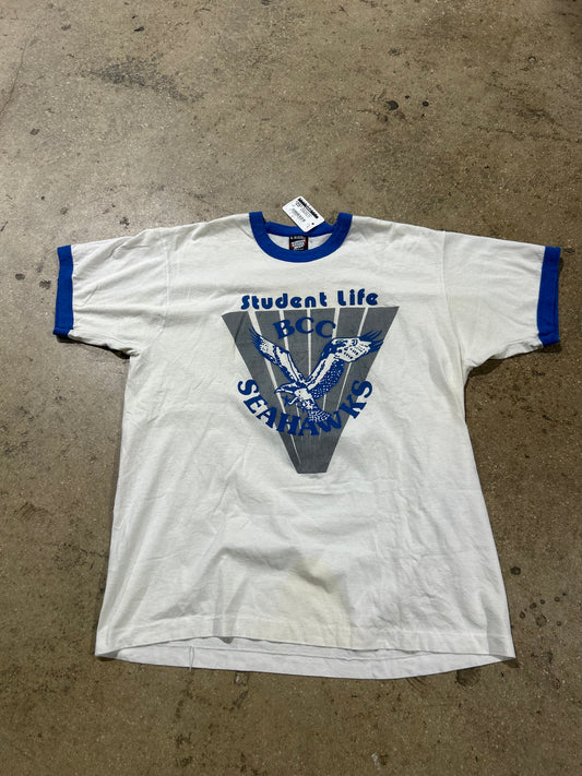 Broward Community College Ringer Tee - Blue/White Size XL