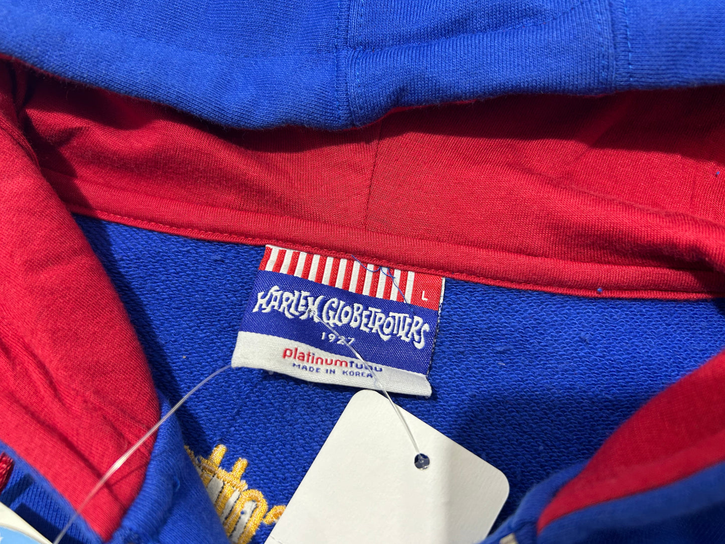Fubu Harlem Globtrotters Zip Up Hooded Shirt - Blue/Red Size Large