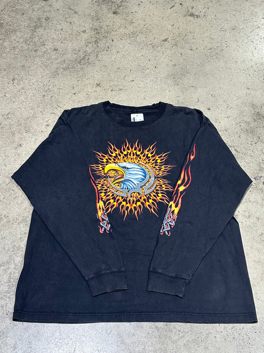 2000 Screaming Eagle Longsleeve Flame Tee - Black Size XXL