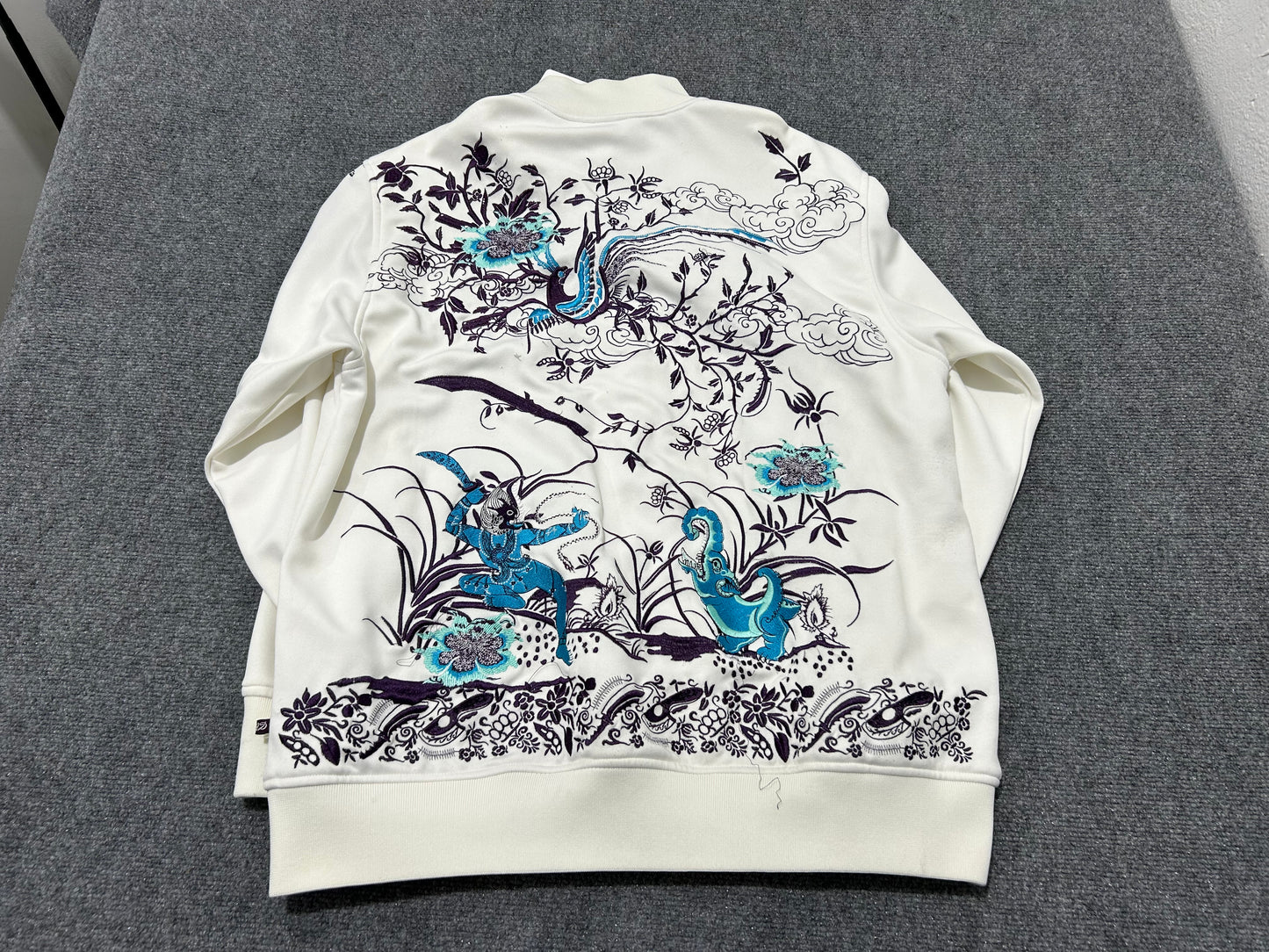 Artful Dodger Embroidered Zip Up Jacket - White / Purple Size XL