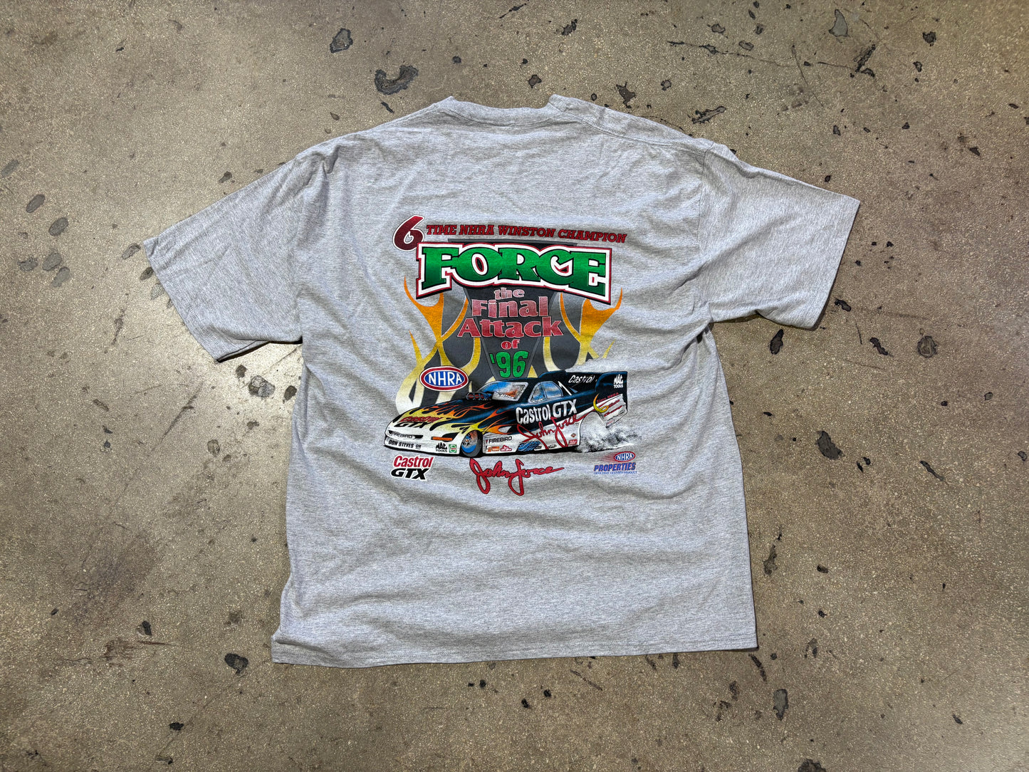 1996 NHRA Force in the Final Attack Drag Racing Tee - Grey Size XXL