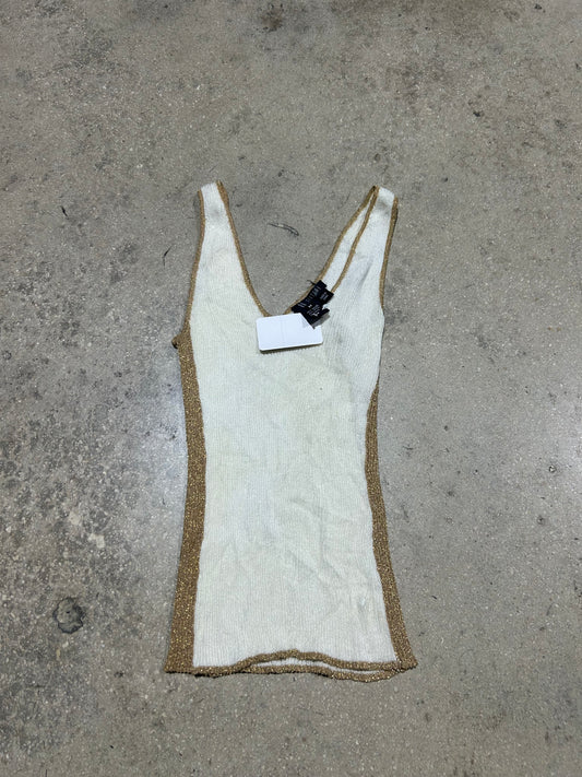 Womens Ribbed Tank Top - Cream/Gold Size Medium