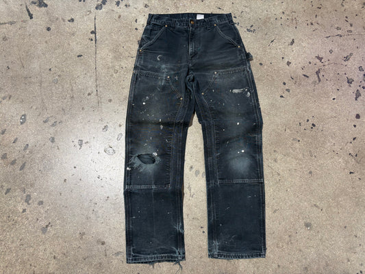 Distressed/Painted Carhartt Double Knee Carpenter Pants - Black Size 29 x 31