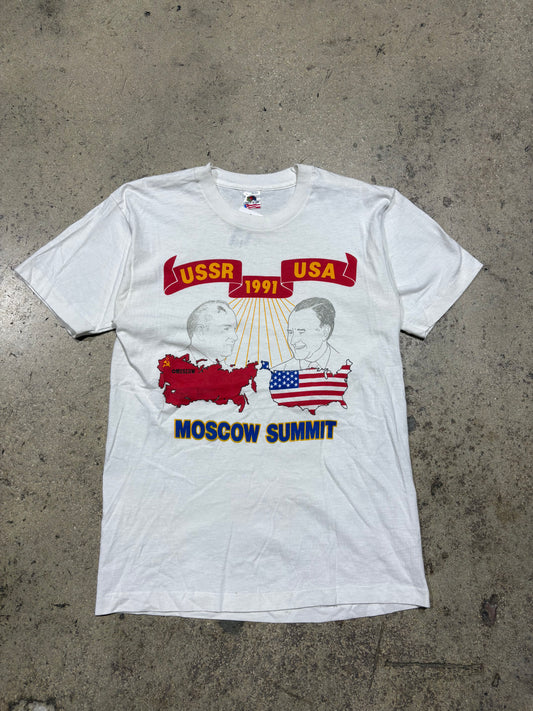 1991 USSR & USA Moscow Summit Tee - White Size Large