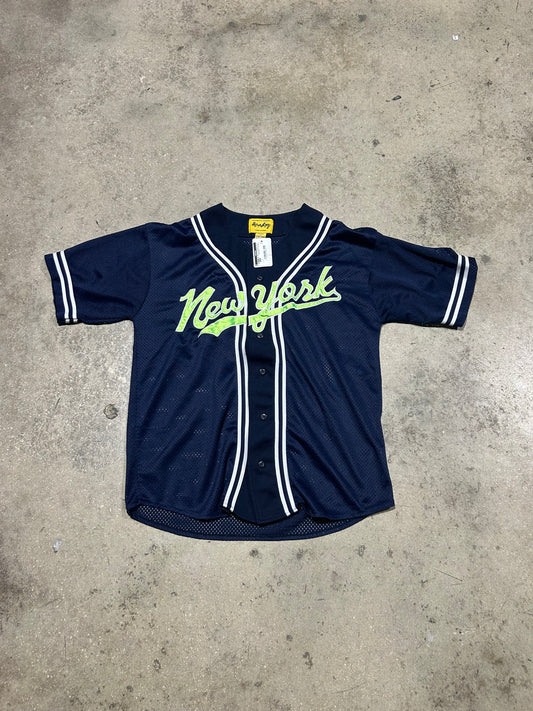 New York Baseball Jersey - Navy/Lime Size Medium