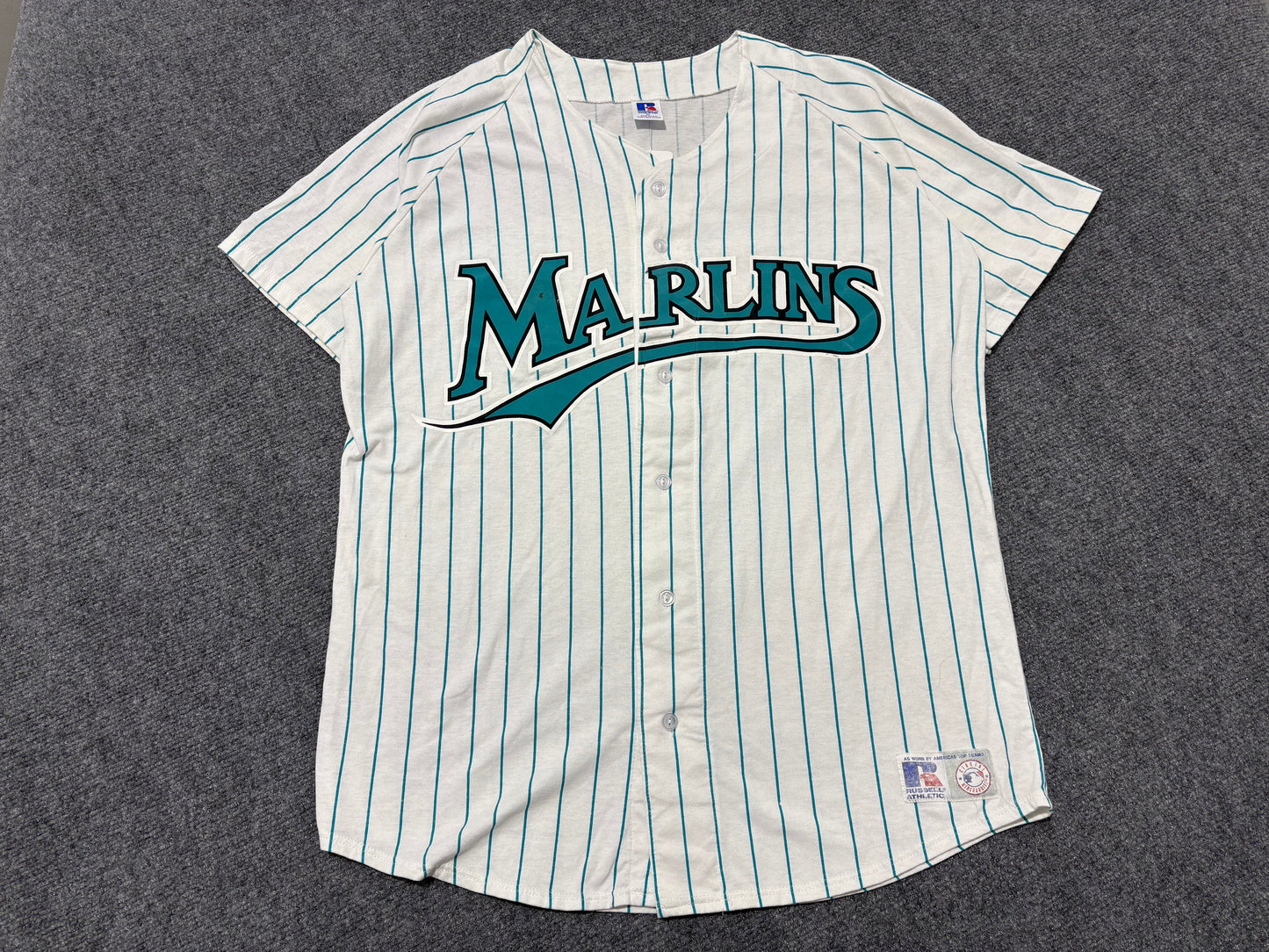 Russell Florida Marlins Pinstripe Jersey - White / Teal Size XL