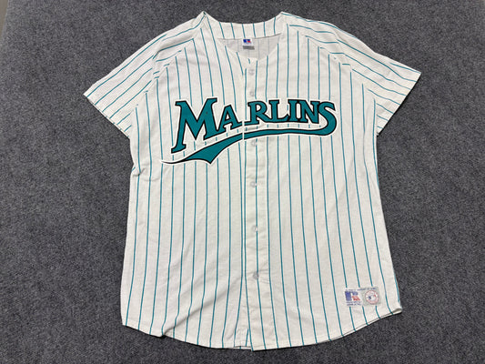 Russell Florida Marlins Pinstripe Jersey - White / Teal Size XL