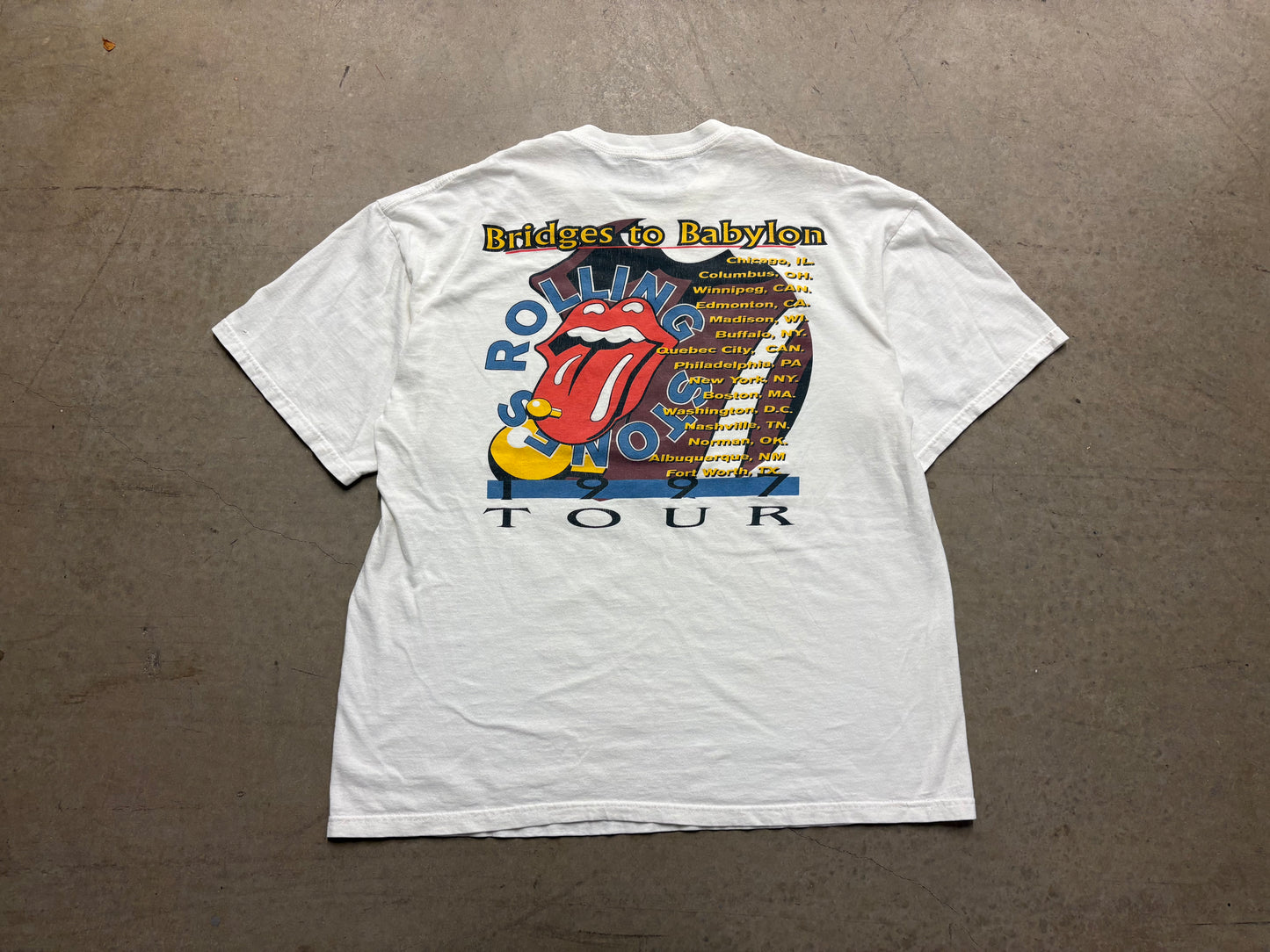 1997 Rolling Stones Bridges to Babylon Tour Tee - White Size XL