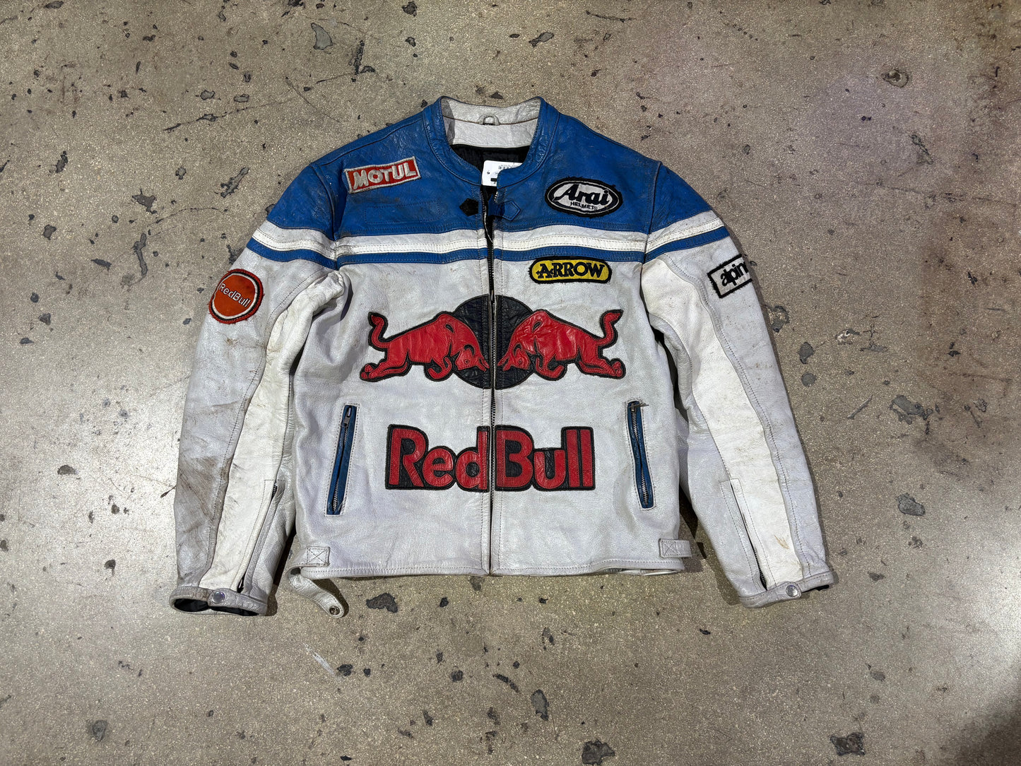 Red Bull Leather Motorcycle Jacket - Blue/White Size XXL