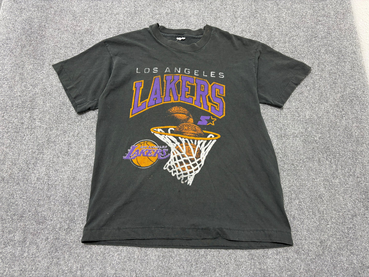 90s Starter Los Angeles Lakers Tee - Faded Black Size Large